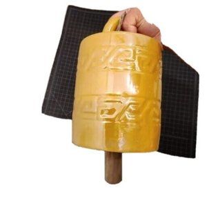 Farmhouse Large 8" Bright Yellow Ceramic Hanging Bell With Wooden Sticker